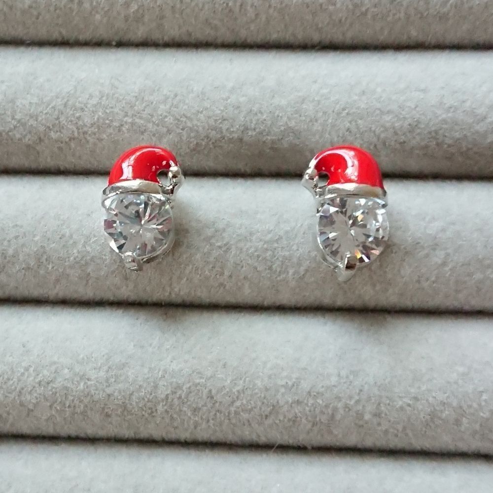 Cute Christmas Hat Cubic Zirconia Stud Earrings - Silver tone